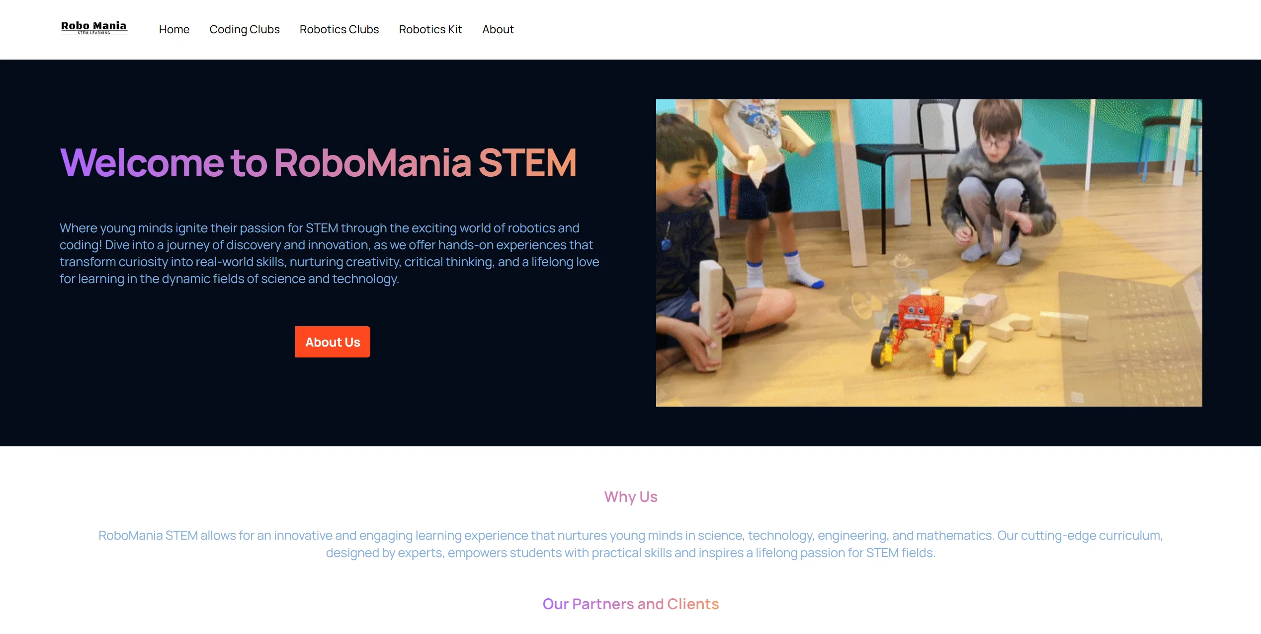 Robo Mania STEM website screenshot